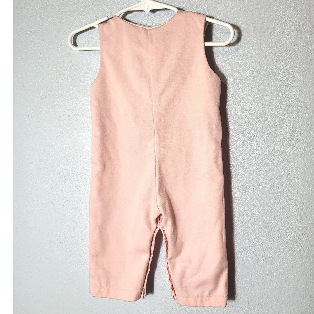by Thomas Vintage Pink Romper White Eyelet Floral Butterfly Lace  3-6 Months USA